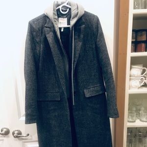 Grey wool trench with hood